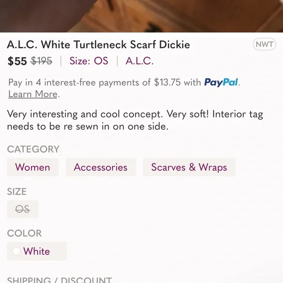A.L.C. Cream Knit Scarf, Dickey - Picture 4 of 4